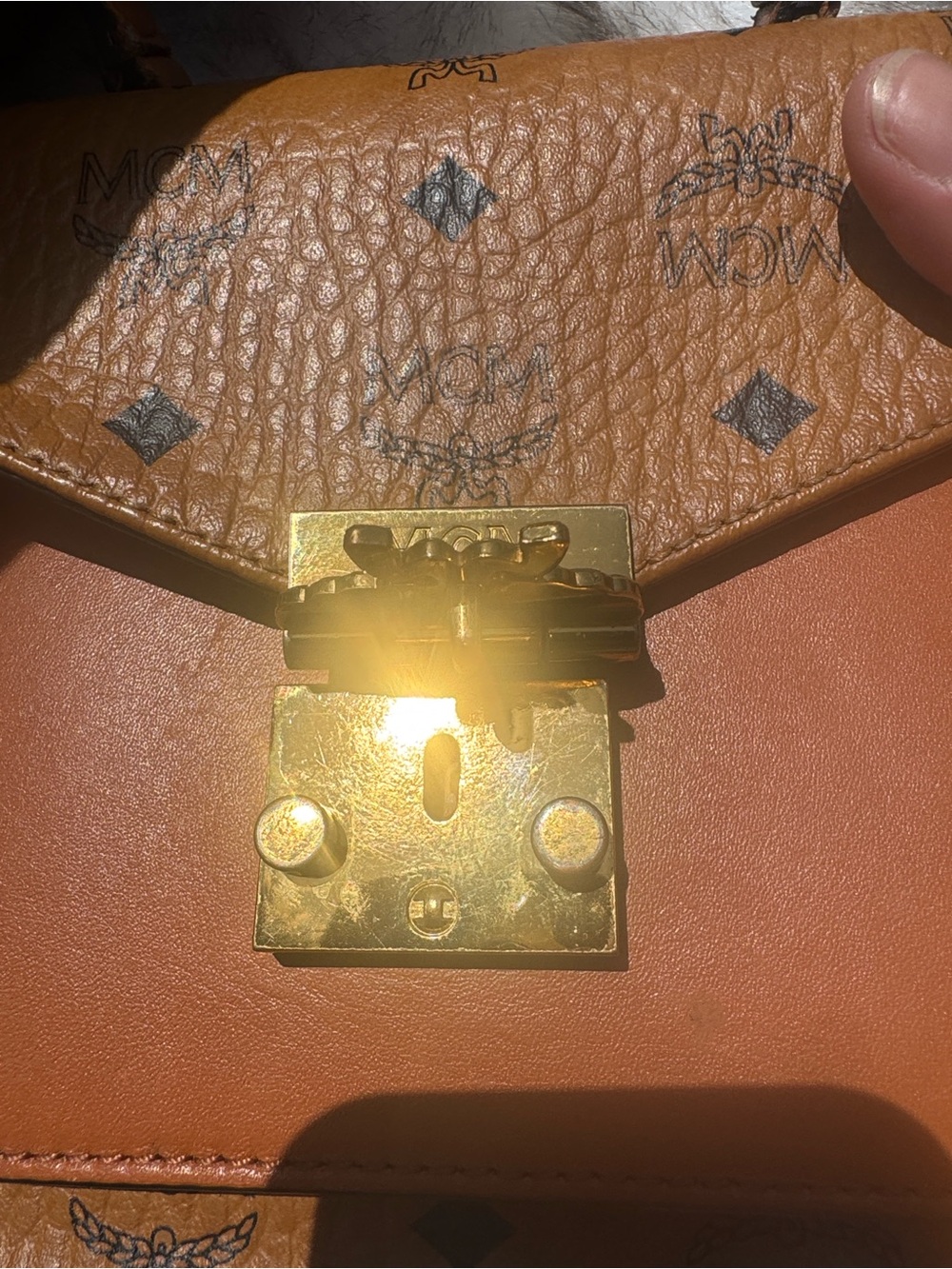 MCM Tan Visetos Top Handle Satchel with Gold Hardware (no strap). - Picture 5 of 7